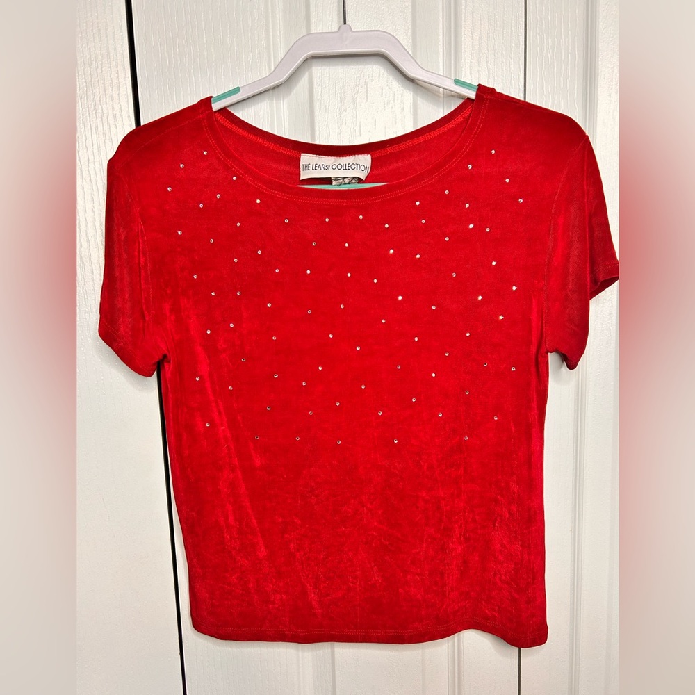 Vintage The Learsi Collection Red Jeweled XL Crew‎ Neck Blouse Women’s